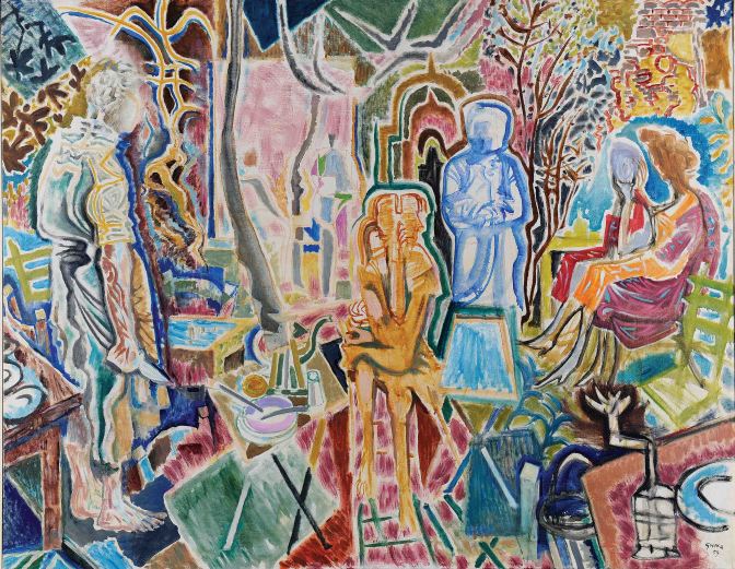 Νίκος Χατζηκυριάκος-Γκίκας,Βραδινές αναπολήσεις,1959,Λάδι σε μουσαμά,114x146,Εθνική Πινακοθήκη και Μουσείο Αλέξανδρου Σούτσου,Δωρεά του καλλιτέχνη