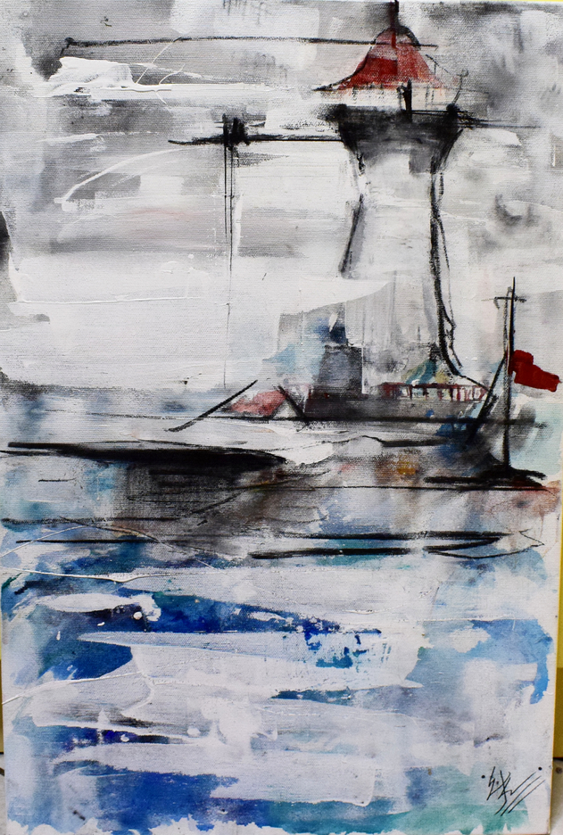 Στέλλα Κατεργιαννάκη, Πορεία προς το Σταυρό του Νότου - Εις μνήμην Θάνου Μικρούτσικου, 60x40cm, Ακρυλικά σε καμβά.jpg