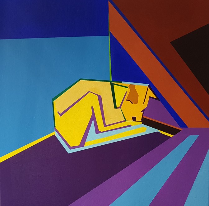 Ιωάννα Μιχοπούλου, Στη γωνιά του δρόμου, 60x60cm, Ακρυλικά σε καμβά